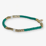 Rory Solid Color With Gold And Pearls Small Sequin Stretch Bracelet Kelly Green
