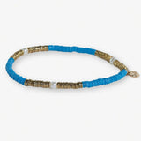 Rory Solid Color With Gold And Pearls Small Sequin Stretch Bracelet Turquoise