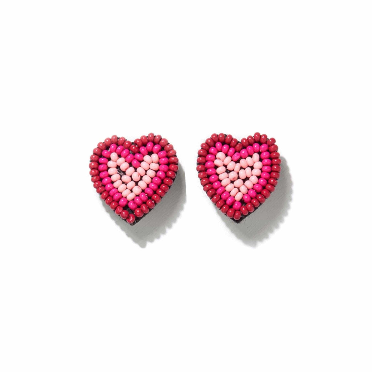 Load image into Gallery viewer, Rose Heart Beaded Post Earrings Hot Pink Earrings
