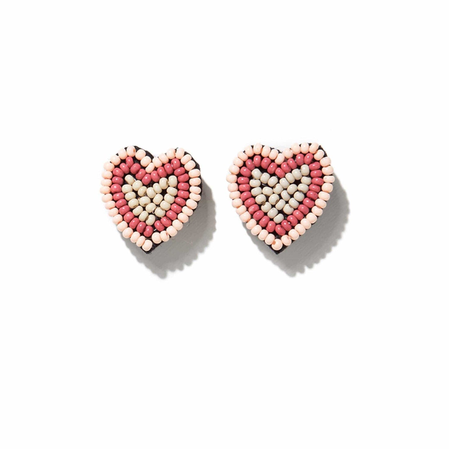 Rose Heart Beaded Post Earrings Light Pink Earrings