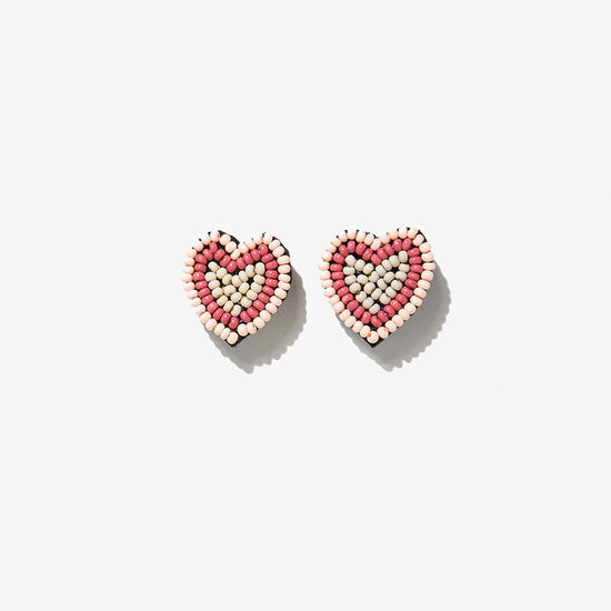 Rose Heart Beaded Post Earrings Light Pink Earrings
