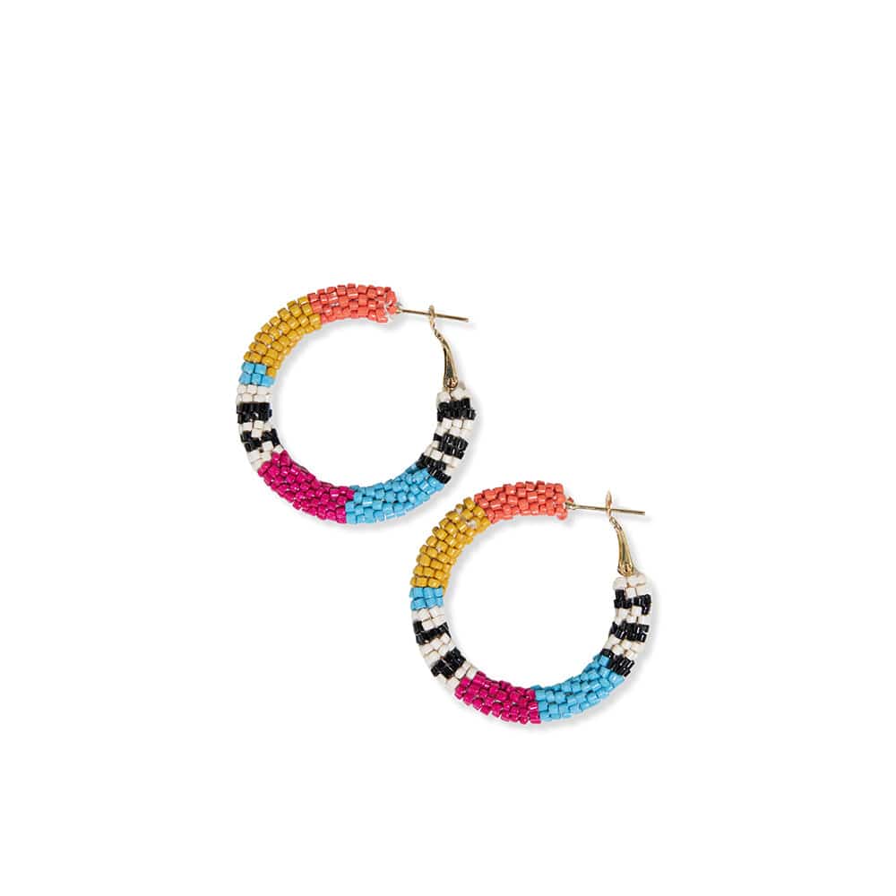 Rosemary Color Block and Stripe Beaded Hoop Earrings Rainbow Earrings