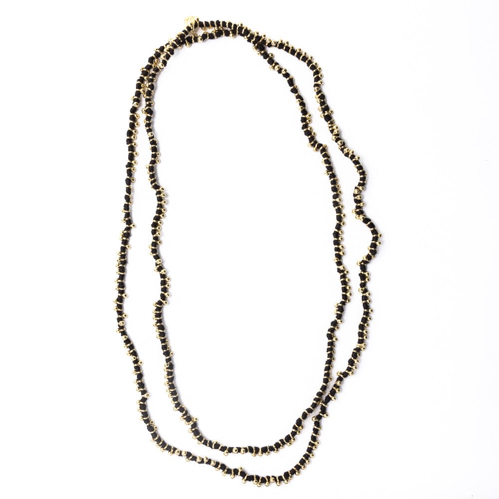 Rosemary Thread With Brass Extra Long Necklace Black Single Chain
