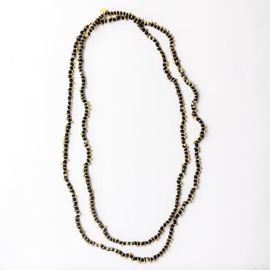 Rosemary Thread With Brass Extra Long Necklace Black Single Chain