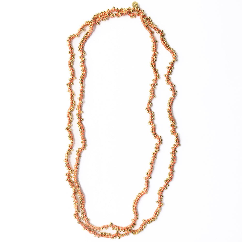 Rosemary Thread With Brass Extra Long Necklace Coral Single Chain