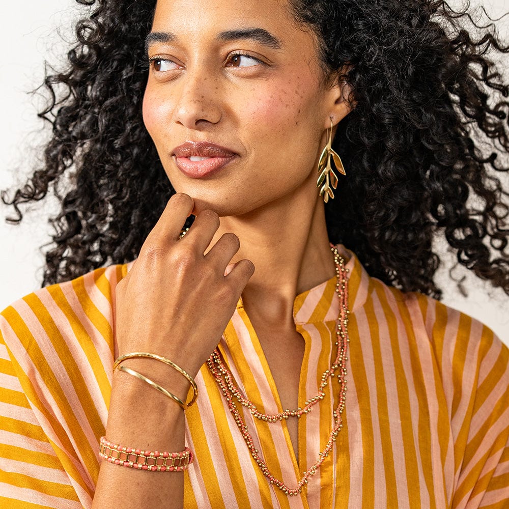 Rosemary Thread With Brass Extra Long Necklace Coral Single Chain