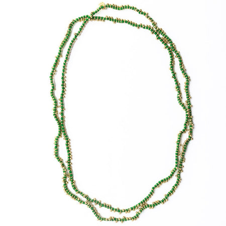 Rosemary Thread With Brass Extra Long Necklace Leaf Green – INK+
