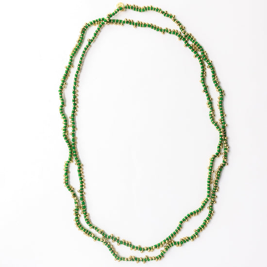 Rosemary Thread With Brass Extra Long Necklace Leaf Green Single Chain