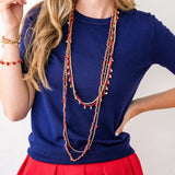 Rosemary Thread With Brass Extra Long Necklace Red Single Strand