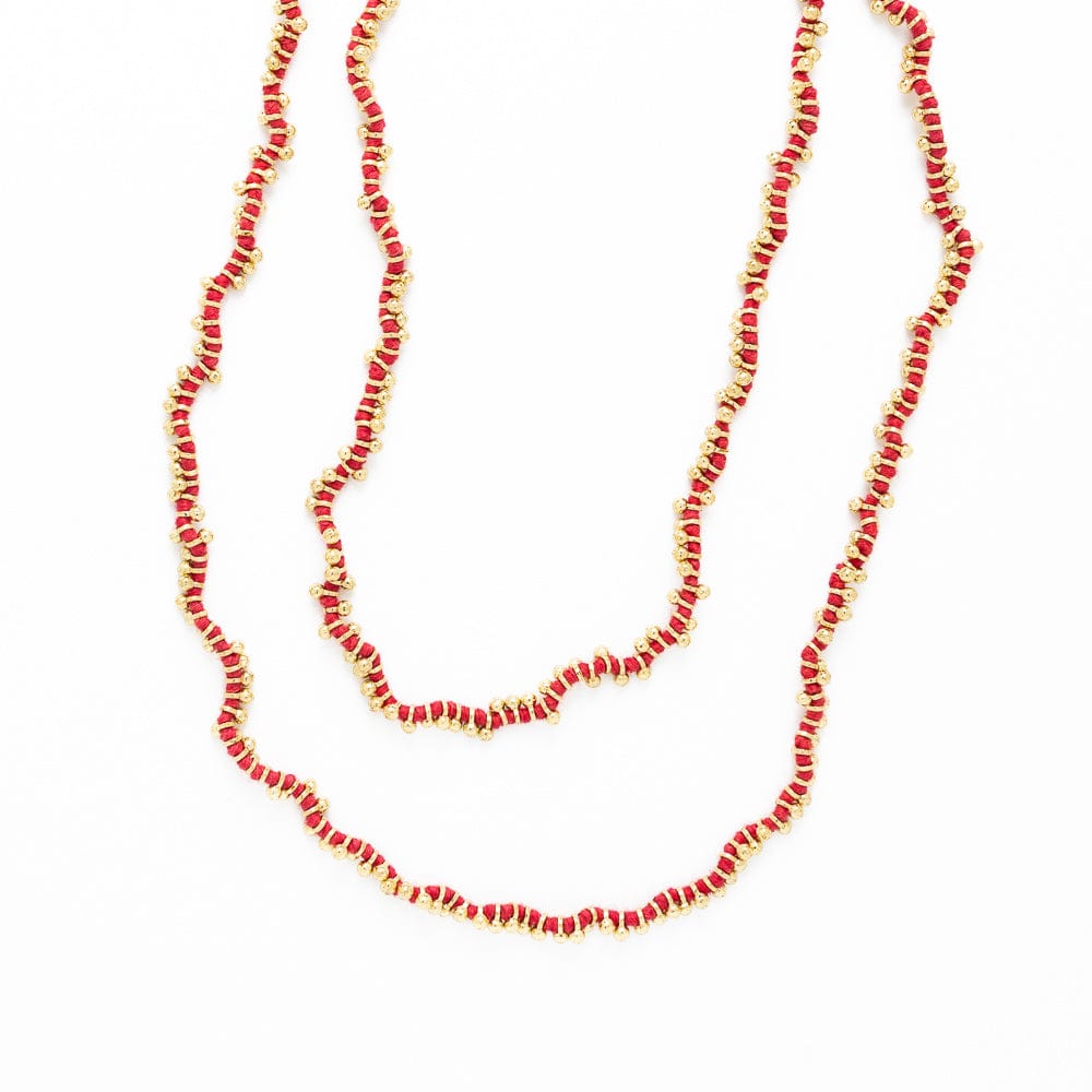 Rosemary Thread With Brass Extra Long Necklace Red Single Strand