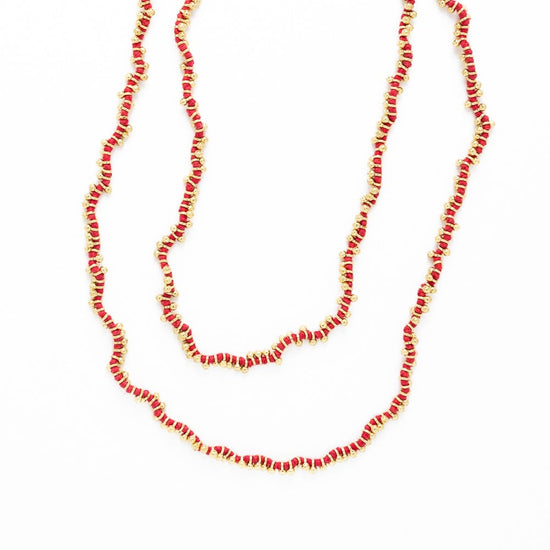 Rosemary Thread With Brass Extra Long Necklace Red Single Strand