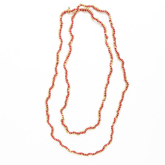 Rosemary Thread With Brass Extra Long Necklace Red Single Strand