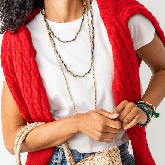 Rosemary Thread With Brass Extra Long Necklace Royal Blue Single Strand