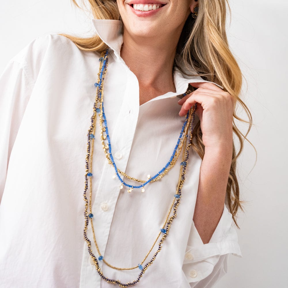 Rosemary Thread With Brass Extra Long Necklace Royal Blue Single Strand