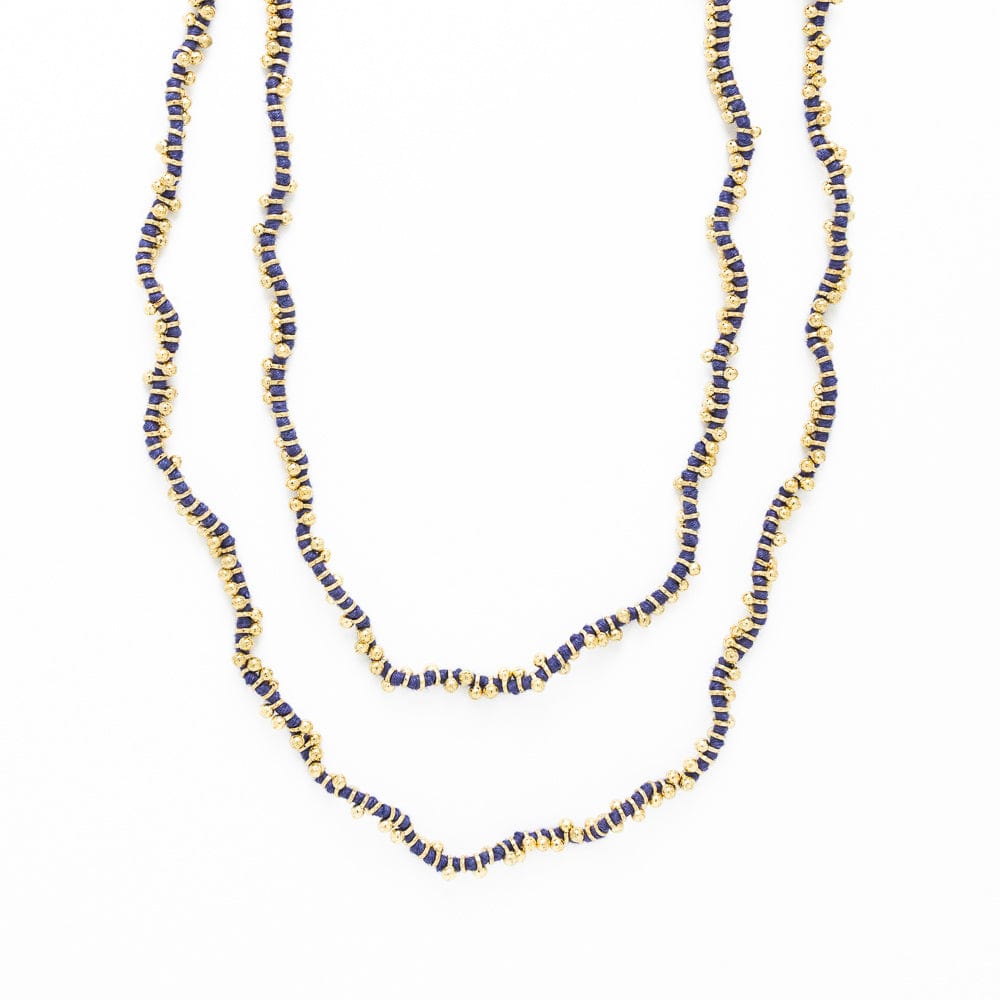 Rosemary Thread With Brass Extra Long Necklace Royal Blue Single Strand