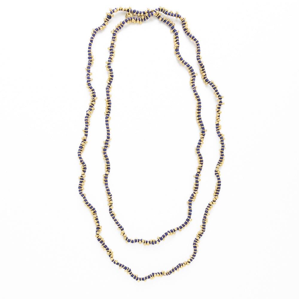 Rosemary Thread With Brass Extra Long Necklace Royal Blue Single Strand