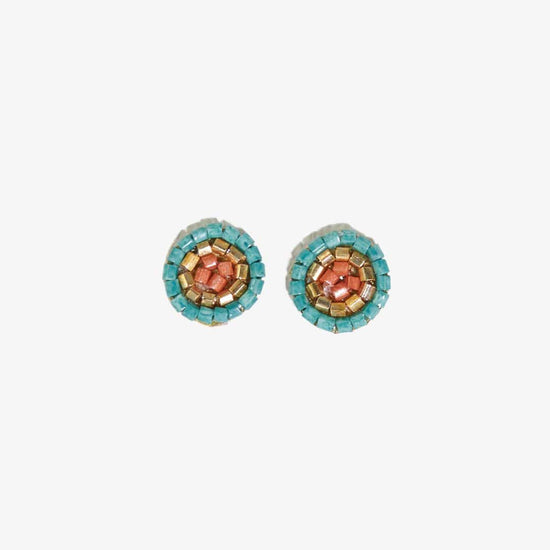 Rowan Circles Beaded Post Earrings Teal Stud Earrings