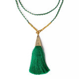 Roxanne Braided Necklace With Tassel Mint + Green Single Strand