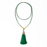 Roxanne Braided Necklace With Tassel Mint + Green Single Strand