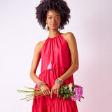 Roxanne Braided Necklace With Tassel Red + Pink Single Strand