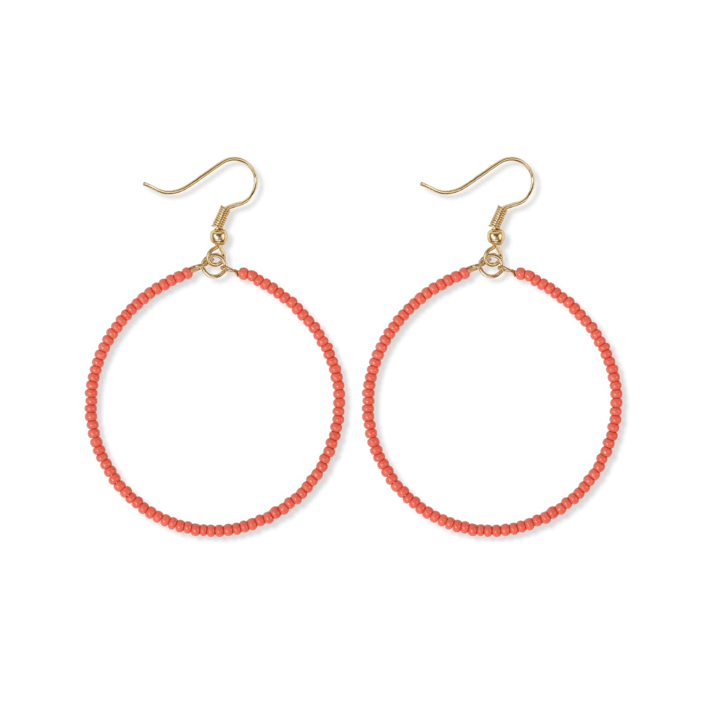 Ruby Solid Beaded Hoop Earrings Coral Earrings