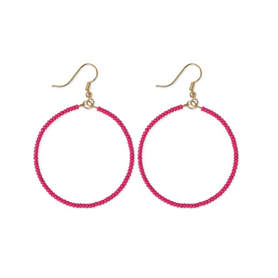 Ruby Solid Beaded Hoop Earrings Hot Pink Earrings