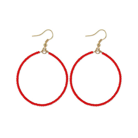 Ruby Solid Beaded Hoop Earrings Tomato Red Earrings