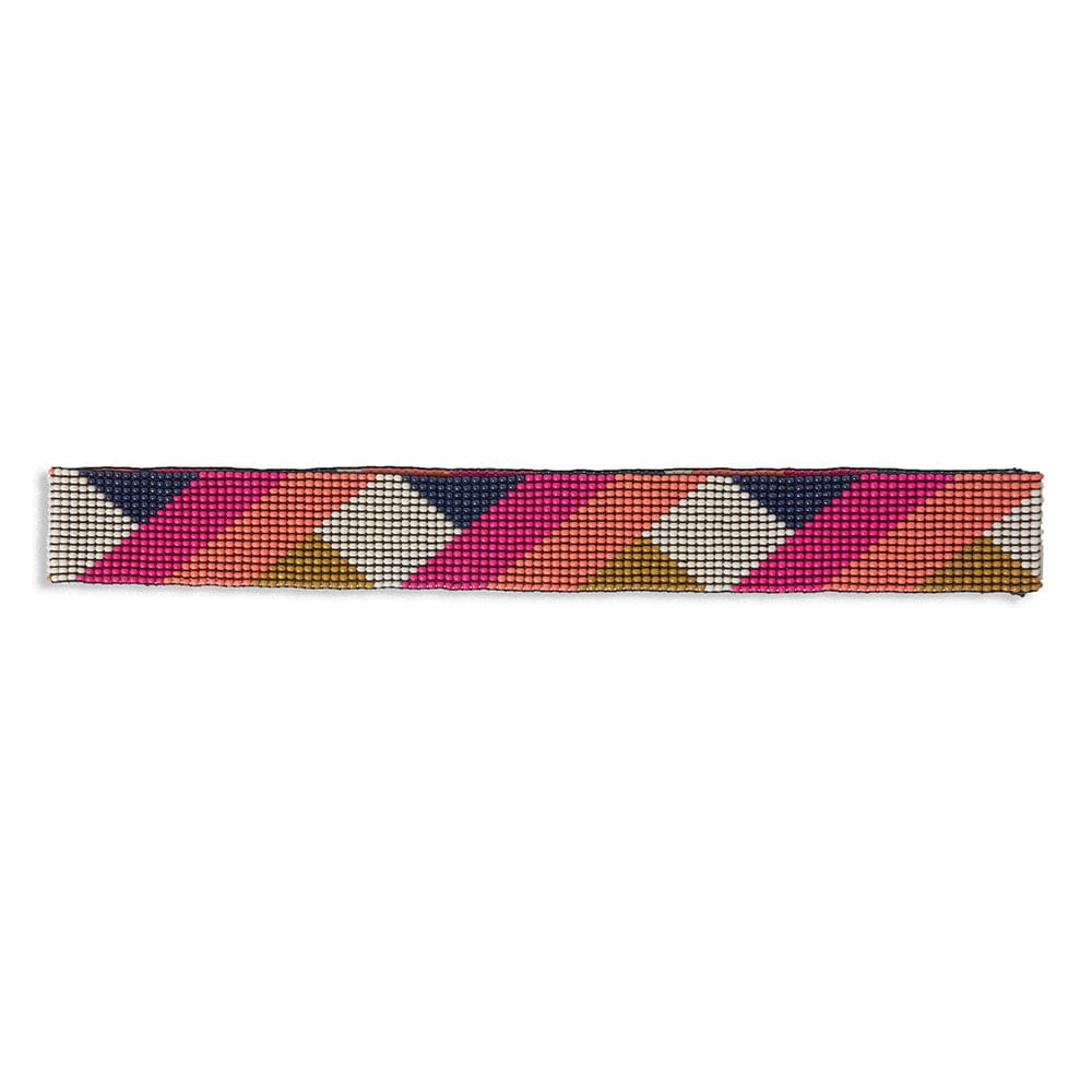 Ryan Angles Beaded Stretch Hatband Bright Hot Pink and Navy hat band