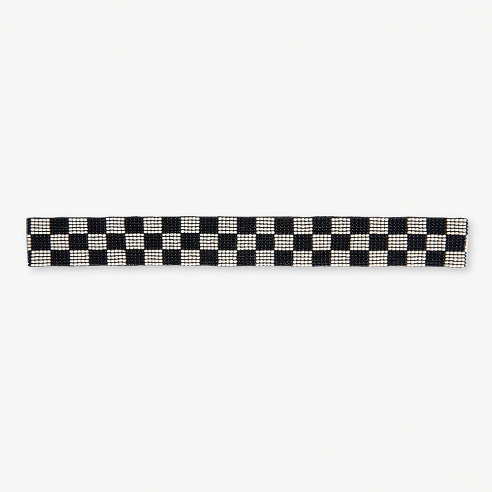 Ryan Checkered Beaded Stretch Hatband Black and White Hat Band