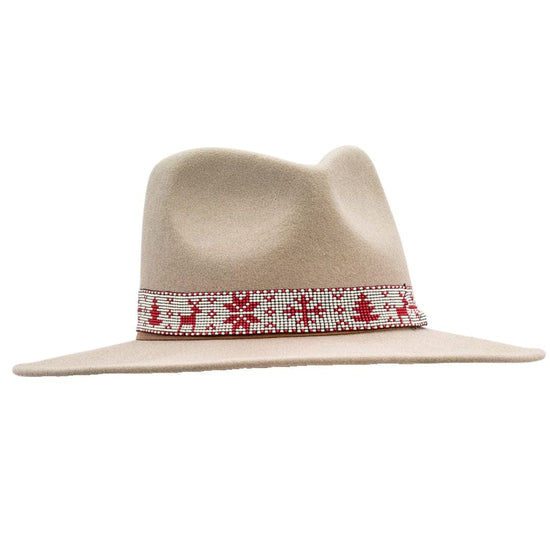 Ryan Fair Isle Red Snowflakes Beaded Stretch Hatband Red