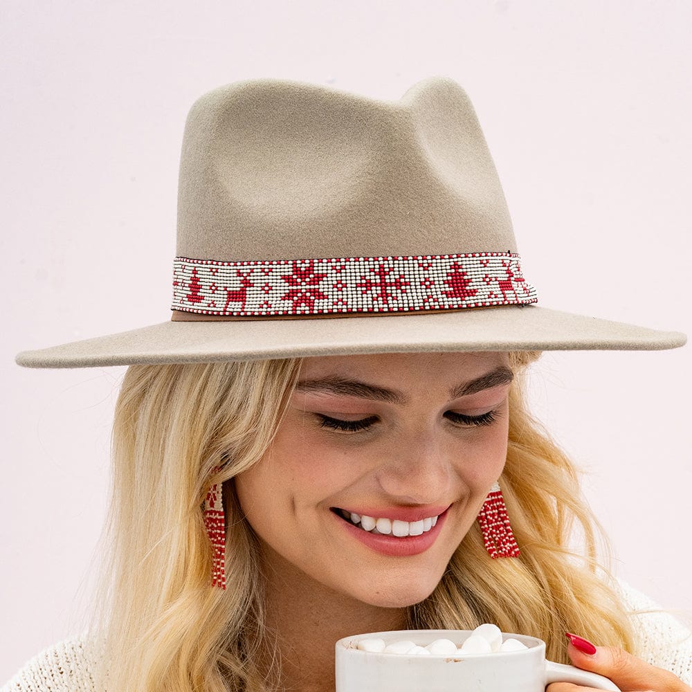 Ryan Fair Isle Red Snowflakes Beaded Stretch Hatband Red