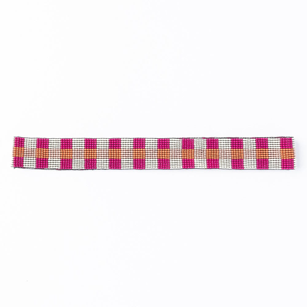 Ryan Gingham Beaded Hatband Pink Hatband