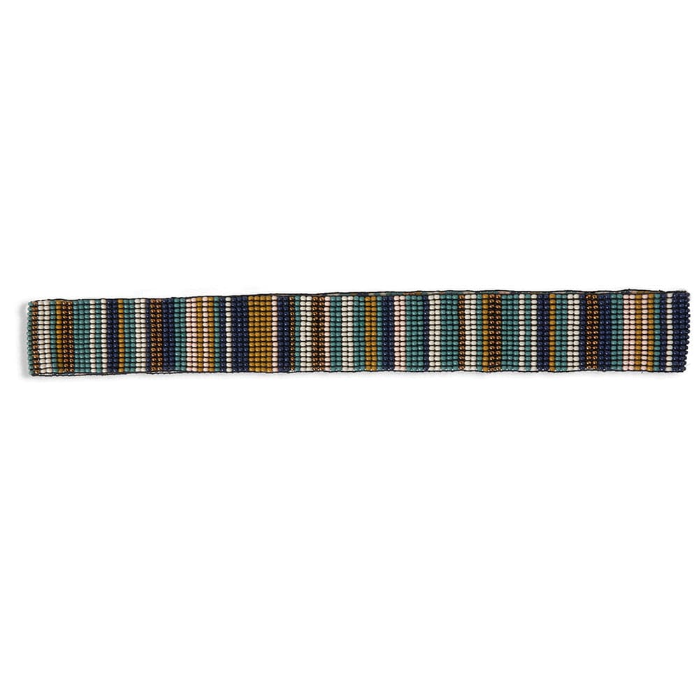 Load image into Gallery viewer, Ryan Striped Beaded Stretch Hatband Bright Teal and Navy Hat Band
