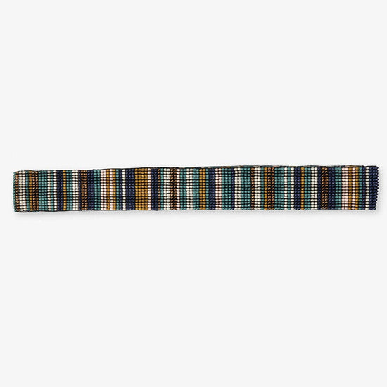 Ryan Striped Beaded Stretch Hatband Bright Teal and Navy Hat Band