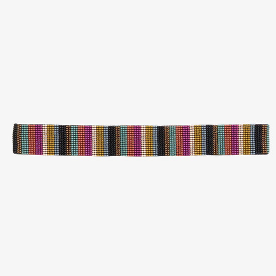 Ryan Striped Beaded Stretch Hatband Muted Rainbow Hat Band