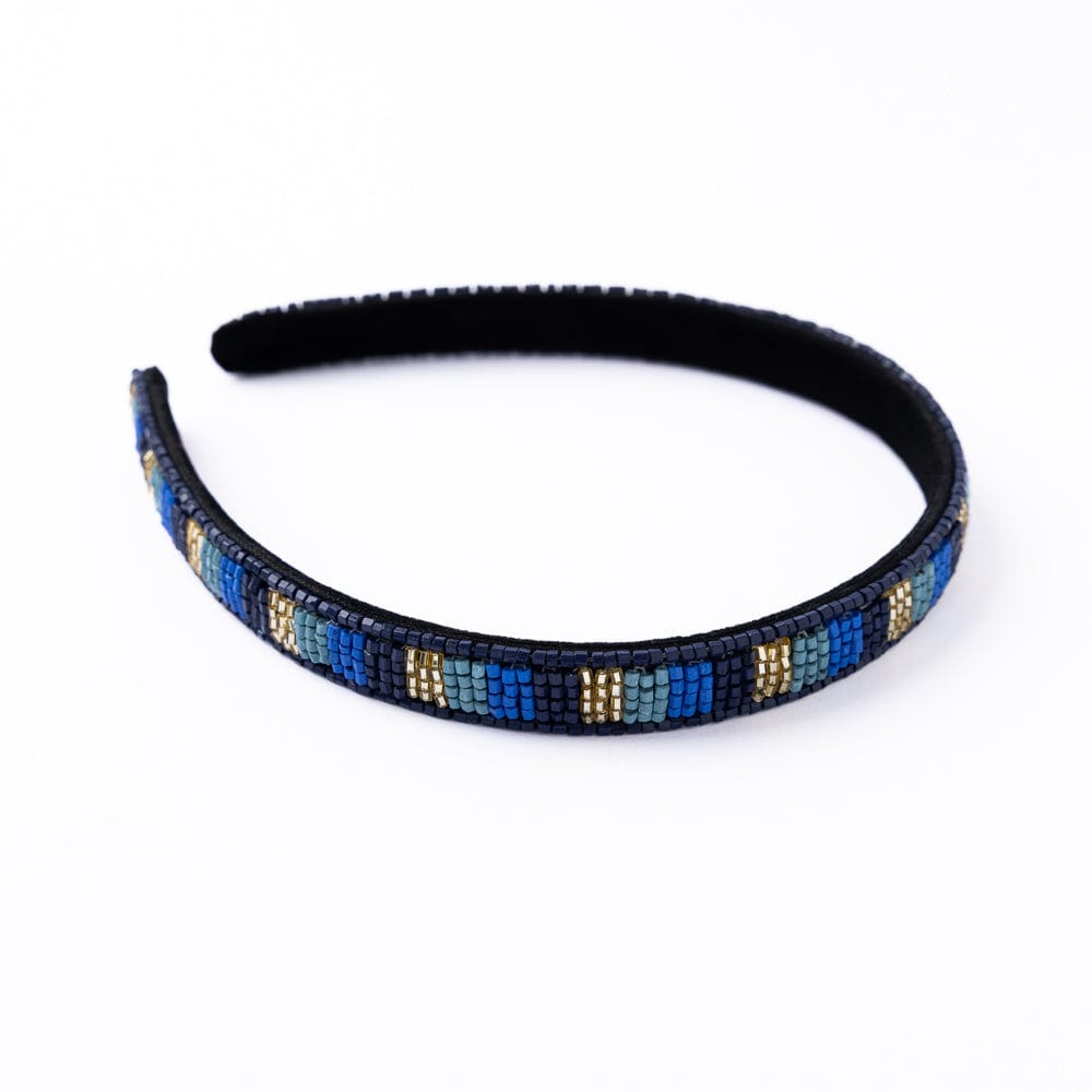 Sadie Vertical Colorblock Luxe Beaded Thin Headband Blue Headband