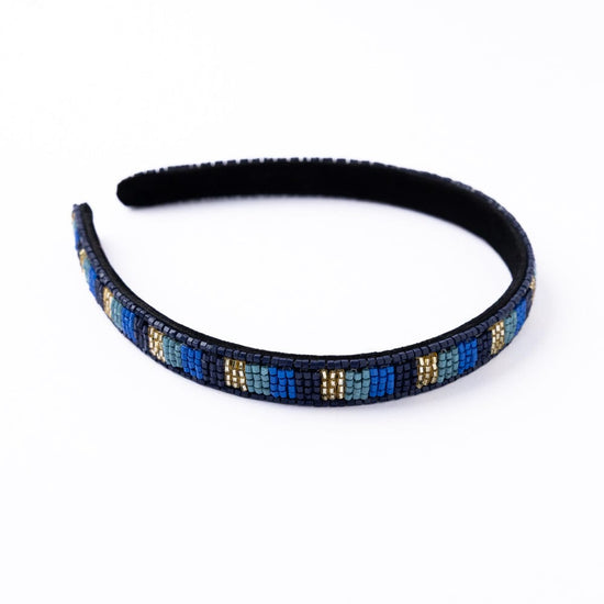 Sadie Vertical Colorblock Luxe Beaded Thin Headband Blue  display picture 1