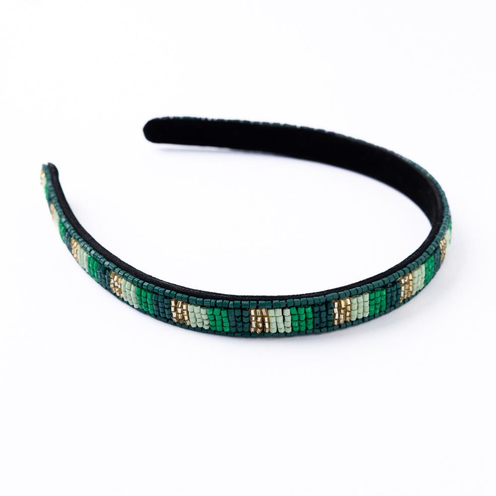 Sadie Vertical Colorblock Luxe Beaded Thin Headband Green Headband
