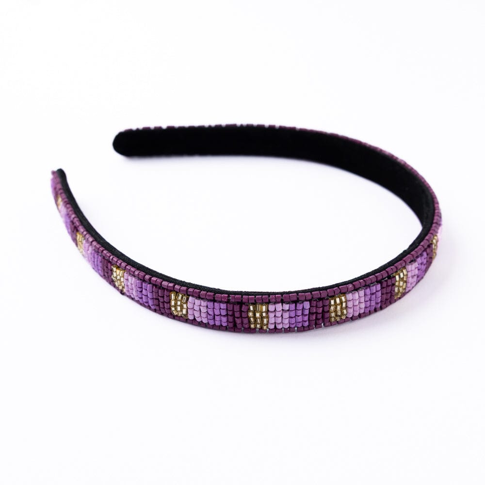 Sadie Vertical Colorblock Luxe Beaded Thin Headband Purple Headband