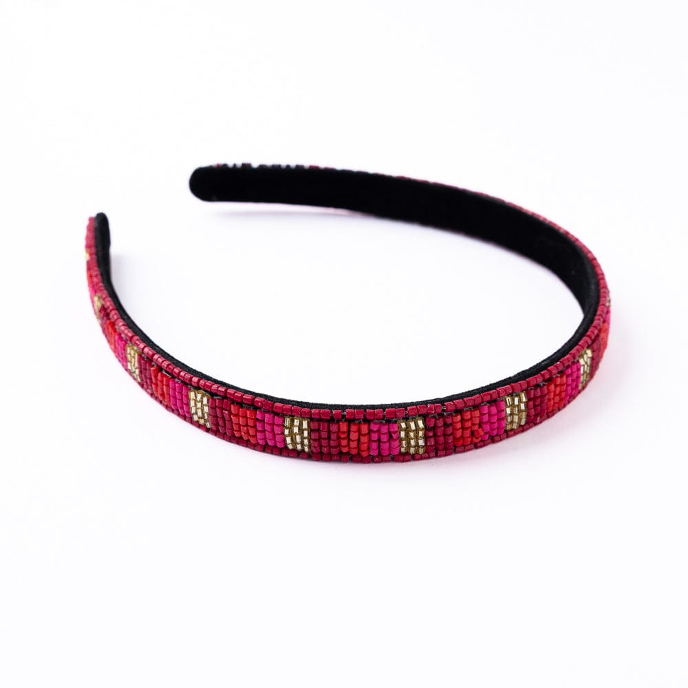 Sadie Vertical Colorblock Luxe Beaded Thin Headband Red Headband