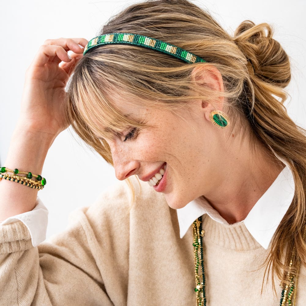 Sadie Vertical Colorblock Luxe Beaded Thin Headband Red Headband