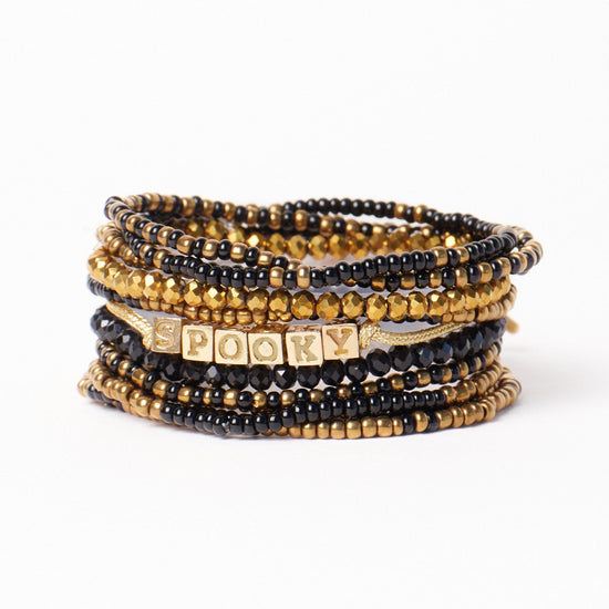 Sage 10 Strand Stretch Black/Gold + Goldie Spooky Bracelet