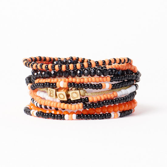 Sage 10 Strand Stretch Black/Orange + Goldie Boo Bracelet