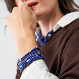 Sage Beaded 10 Strand Stretch Bracelets Brown + Blue Stack