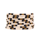 Sage Beaded 10 Strand Stretch Bracelets Gold, Black, + Ivory Stack