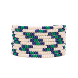 Sage Beaded 10 Strand Stretch Bracelets Ivory, Navy, + Kelly Green Stack