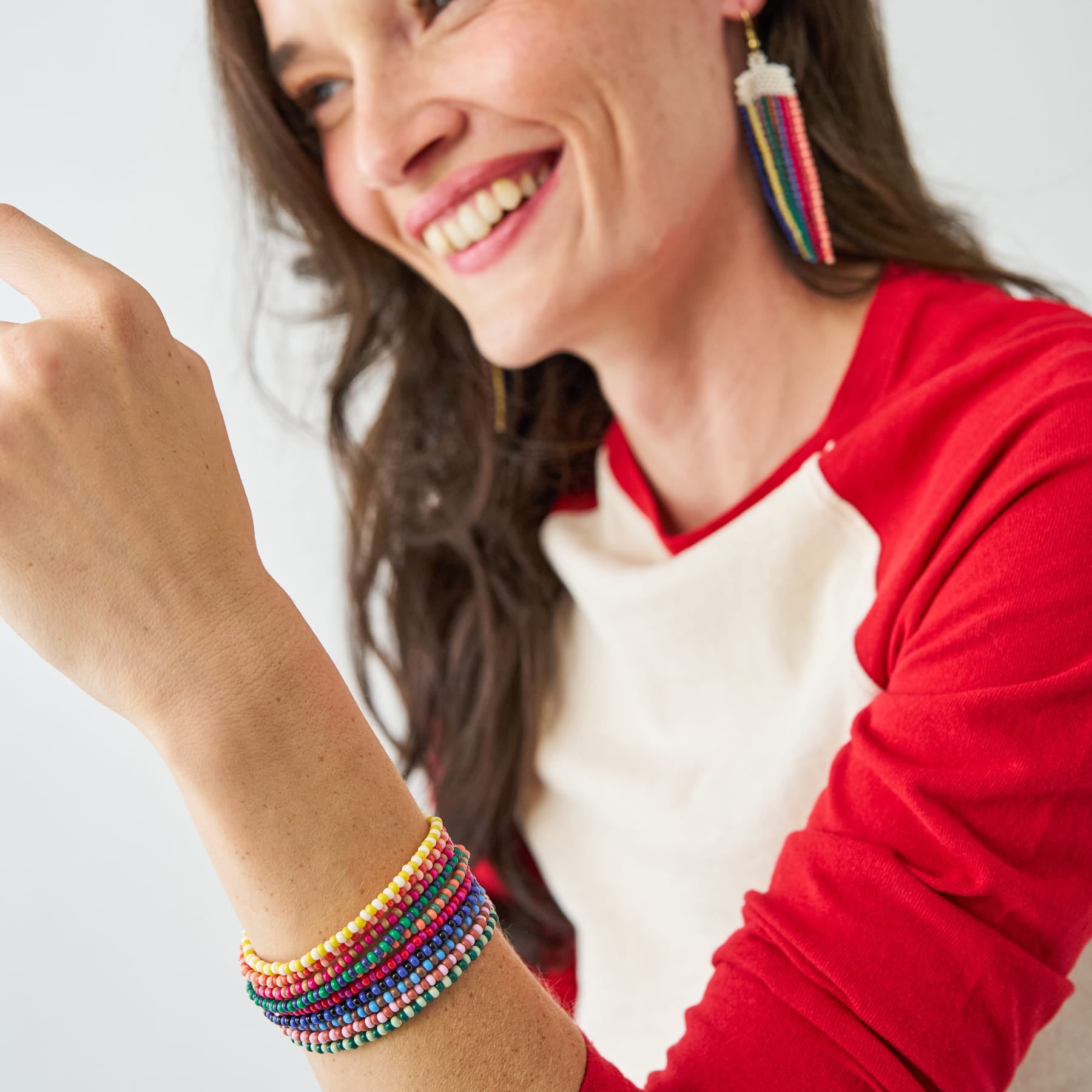 Sage Beaded 10 Strand Stretch Bracelets Multicolor Stack