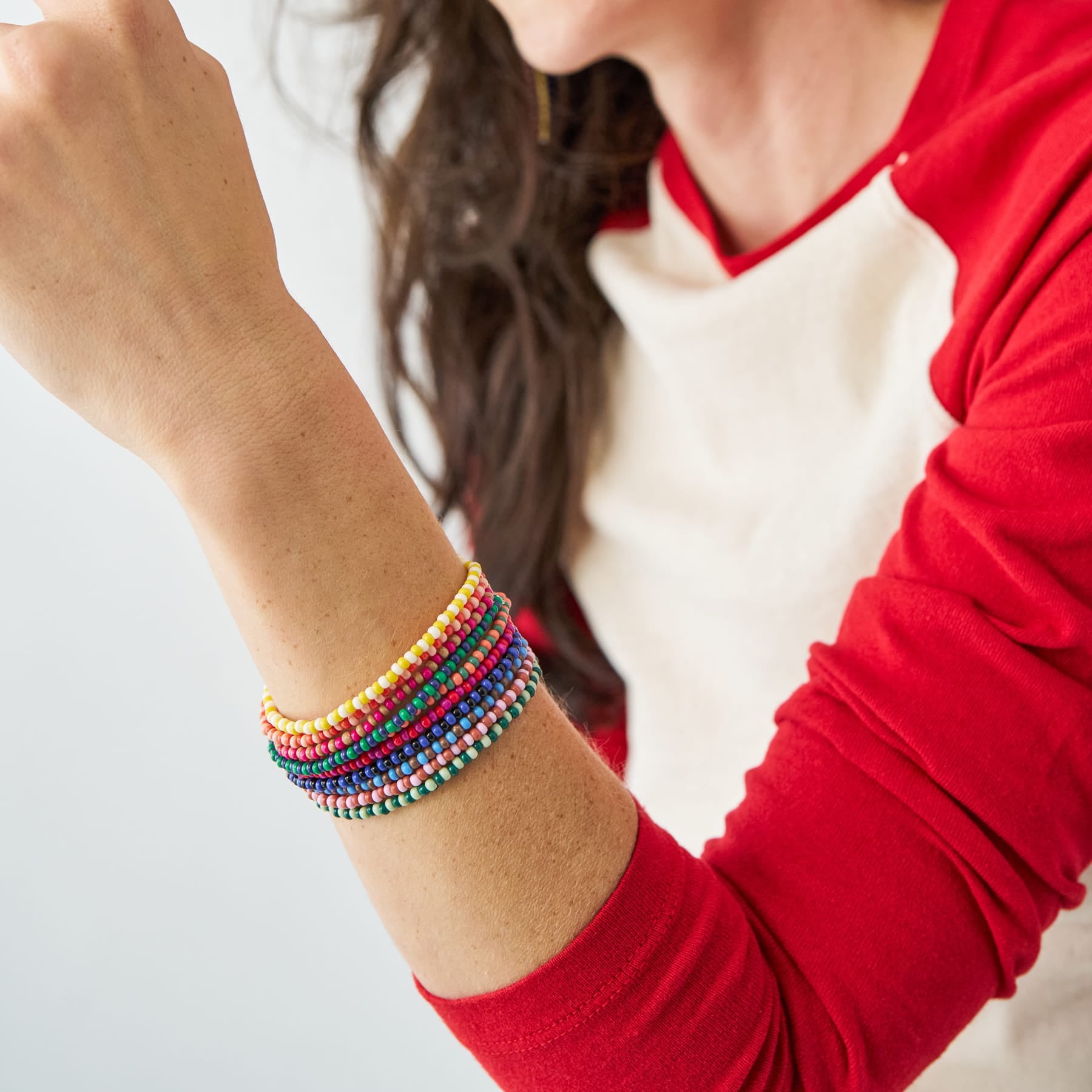 Sage Beaded 10 Strand Stretch Bracelets Multicolor Stack
