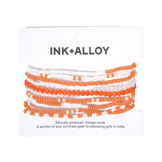 Load image into Gallery viewer, Sage color block beaded 10 strand stretch bracelets orange + white
