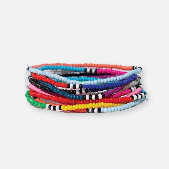 Sage Color Block with Stripe Beaded 10 Strand Stretch Bracelets Bracelet